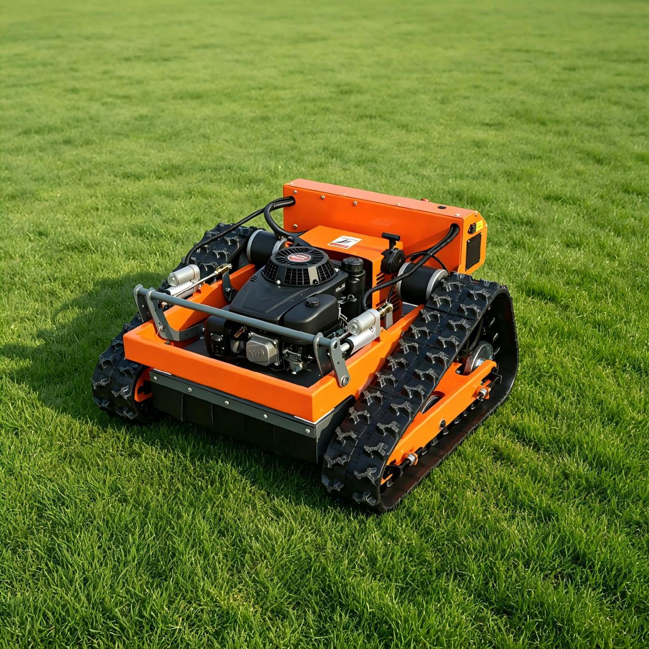 Orange KENTOP SH-550J remote control tracked lawn mower on a grass field