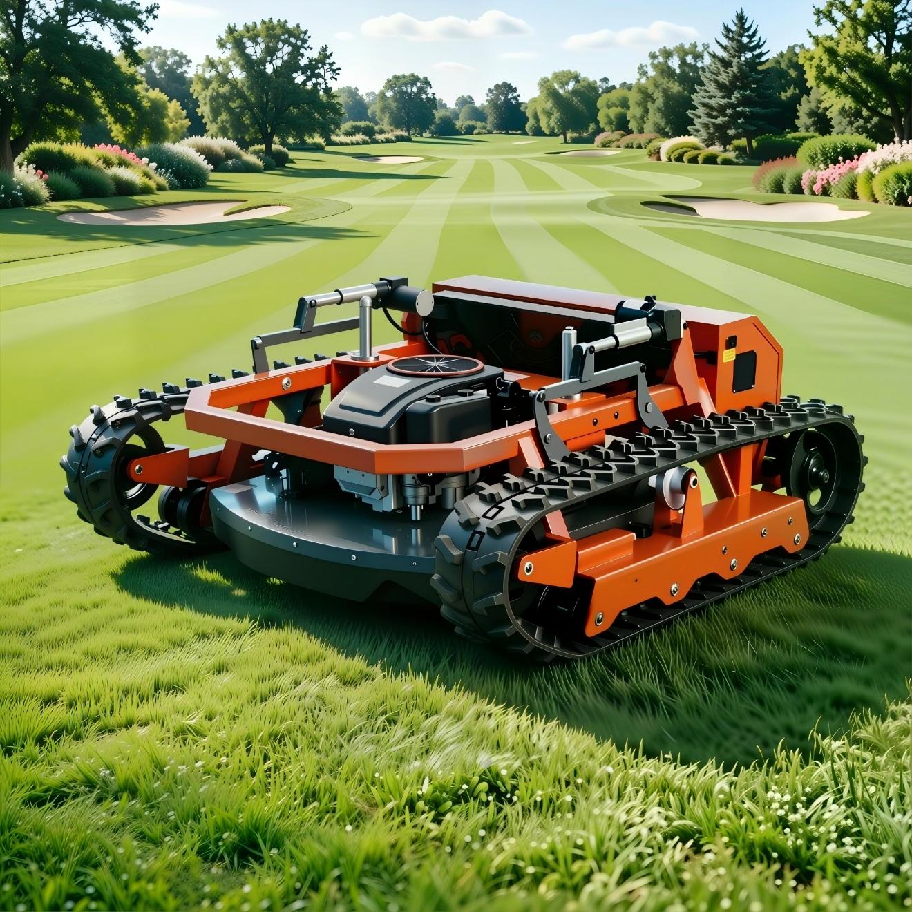 SH-800DL-1000 1000mm remote control tracked tank lawn mower on a golf course