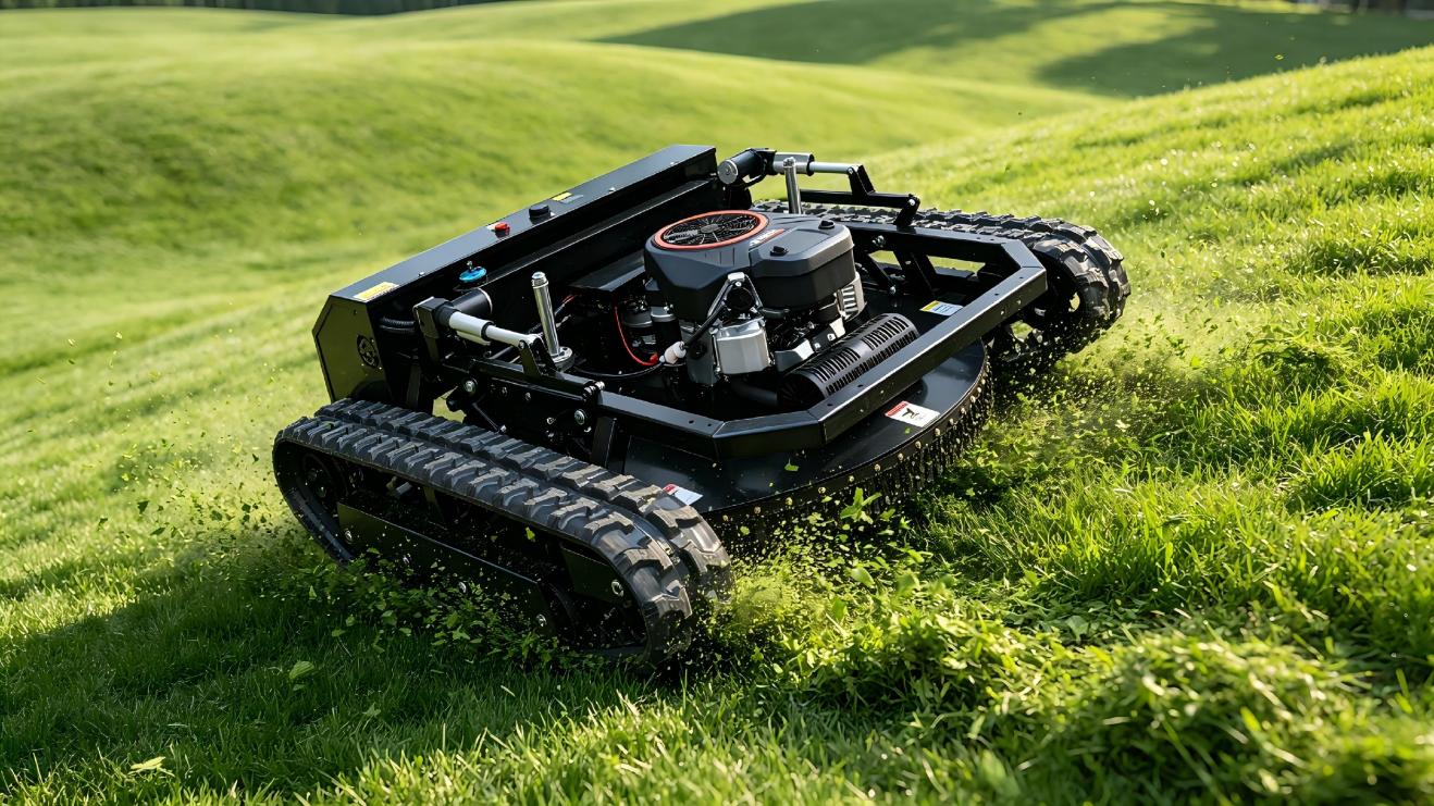 KENTOP SH-800DL-800 800mm remote control tracked lawn mower on uneven grass